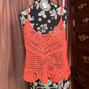 Altar'd State Coral Crochet Camisole 100% Cotton Size S